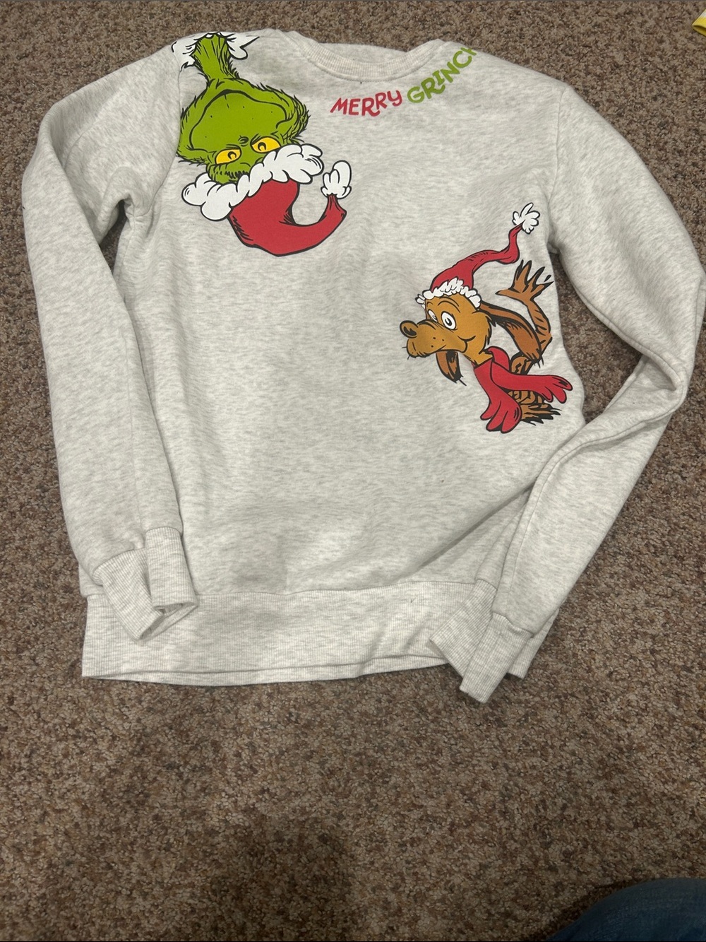 Women’s Merry Grinch Graphic Crewneck Sweatshirt - Light Gray